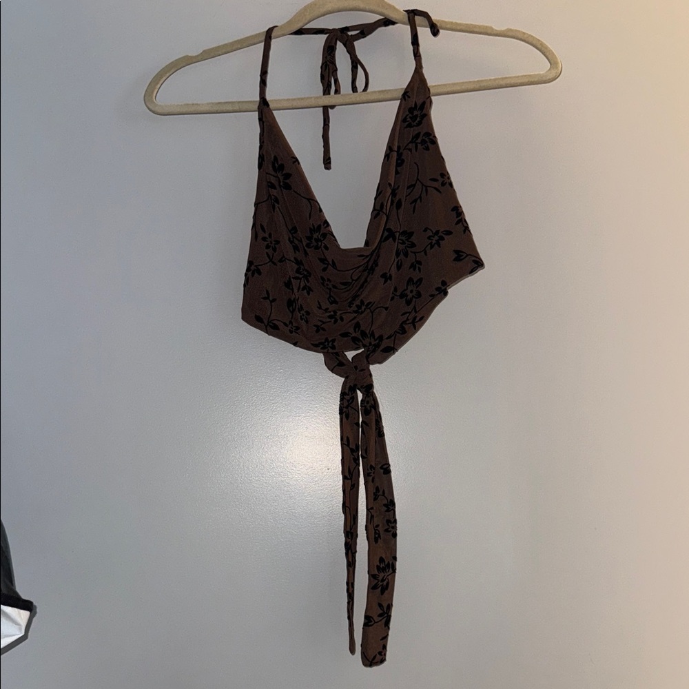 White Fox Floral Brown Halter Top
